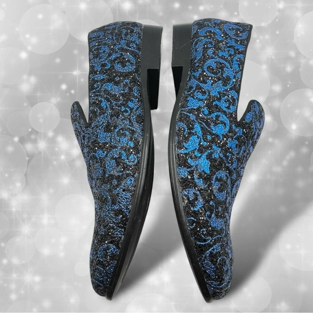 Blue Velvet Embellished Men's Loafers